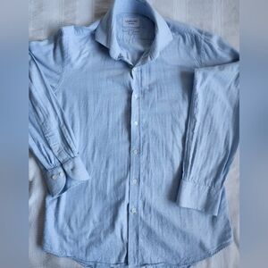 Ledbury light blue linen. Men's  long-sleeve outton-down shirt. Size 16
